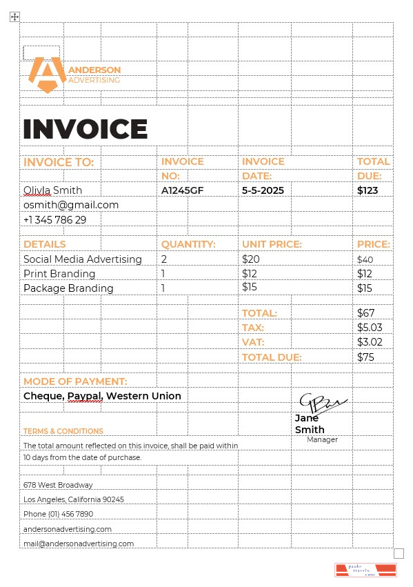 Advertising agency Invoice Template PSD template